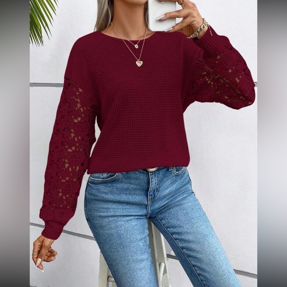 Boho floral embroidered lace sleeve twisted open tie back top - Picture 9 of 16